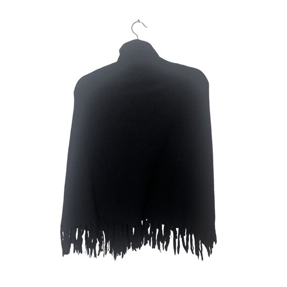 INC International Concepts Cashmere Poncho Turtleneck Fringed Sweater Black O/S - Picture 1 of 5